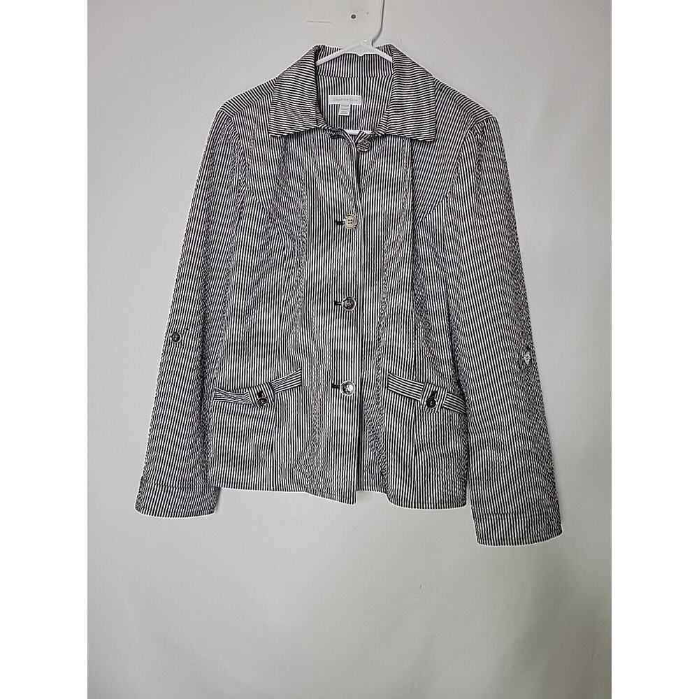 Charter Club Black Seersucker Striped RTS Button Up Shacket Women's Medium